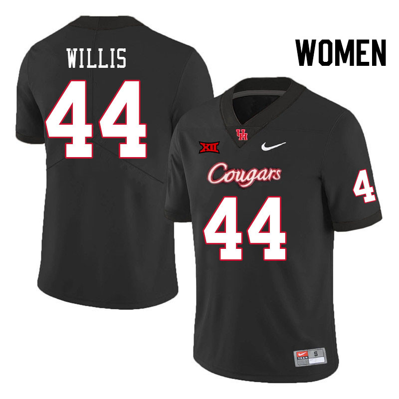 Women #44 Aaron Willis Houston Cougars Big 12 XII College Football Jerseys Stitched-Black